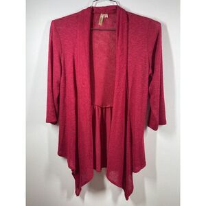 Chenault Women’s Lightweight Red Open Cardigan With Tapered Sides And Peplum S